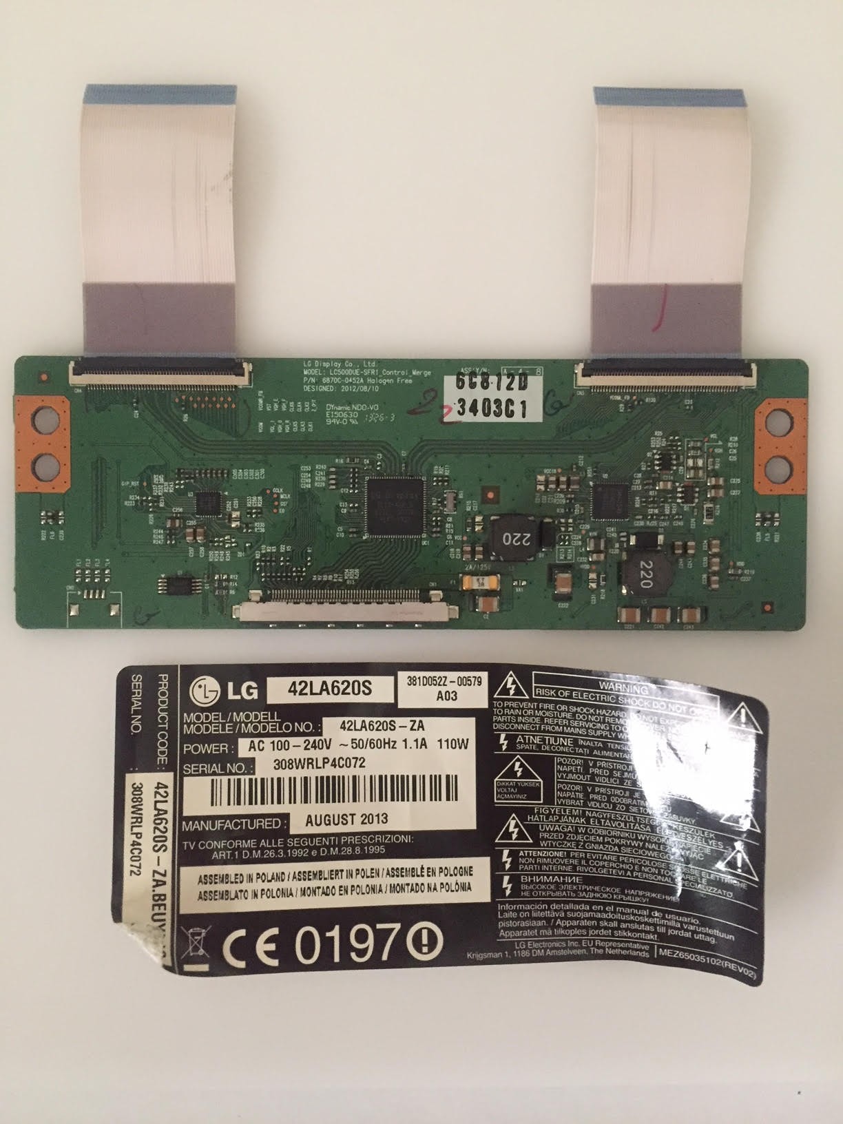 Carte T-CON Pour Téléviseur Philips 42PFL5008 - Réf. 6870C-0451A, Occasion Opérationnelle